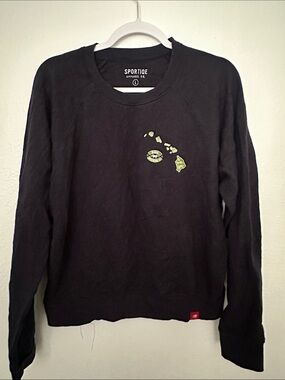 Black Swan Black Crewneck Sweater with Hawaiian Island Embroidery